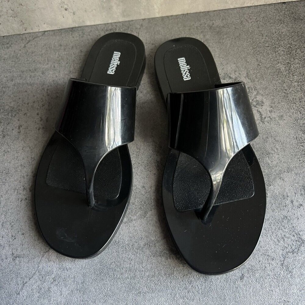 MELISSA Essential Chic Black Water Resistant Flip Flop Size 8 - Picture 15 of 16